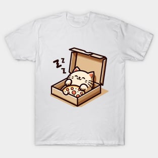 Cute Cat Sleeping inside Pizza Box T-Shirt